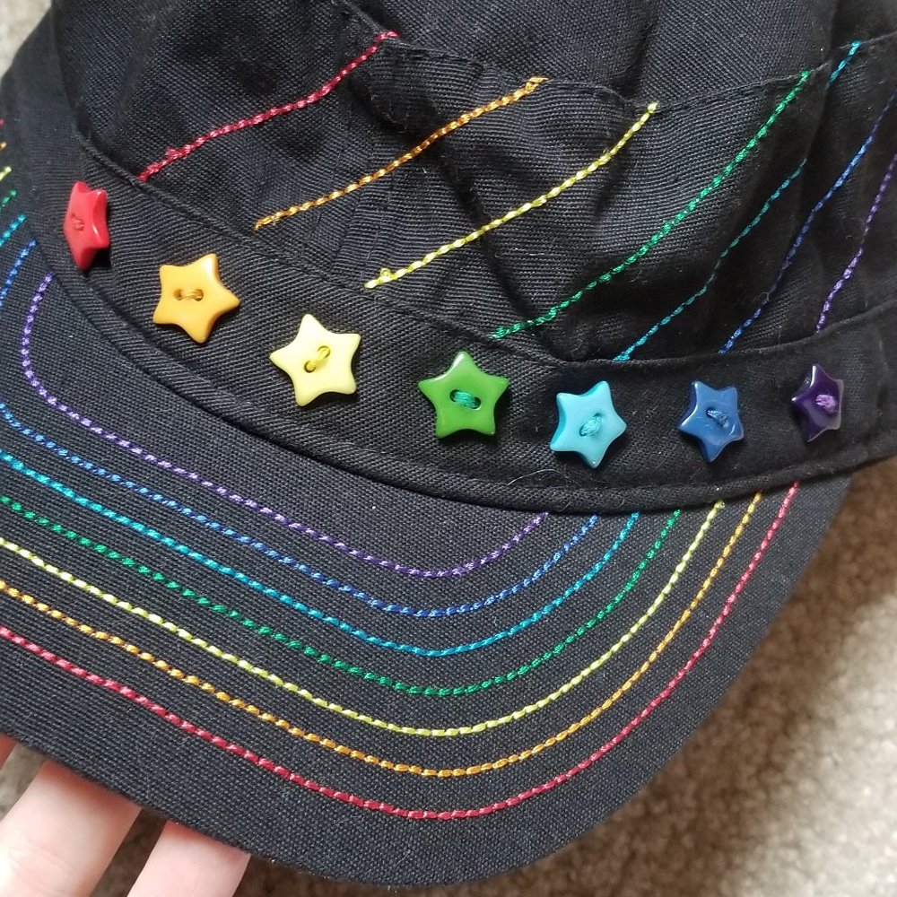 Rainbow stars & stitches Army cap hat - Picture 3 of 7